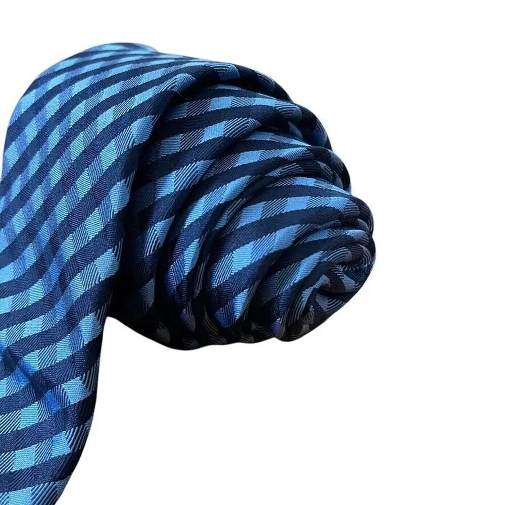 Ben Sherman Mens Hand Made 100% Silk Plaid Blue Navy Thin Skinny Neck Tie 2.75